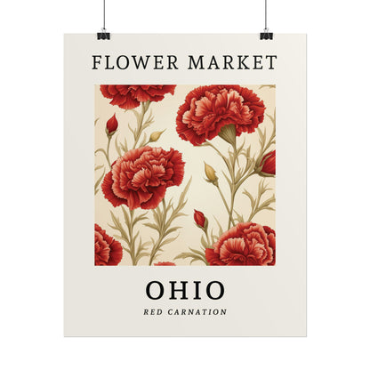 OHIO FLOWER MARKET Poster Scarlet Carnation Blossoms Print