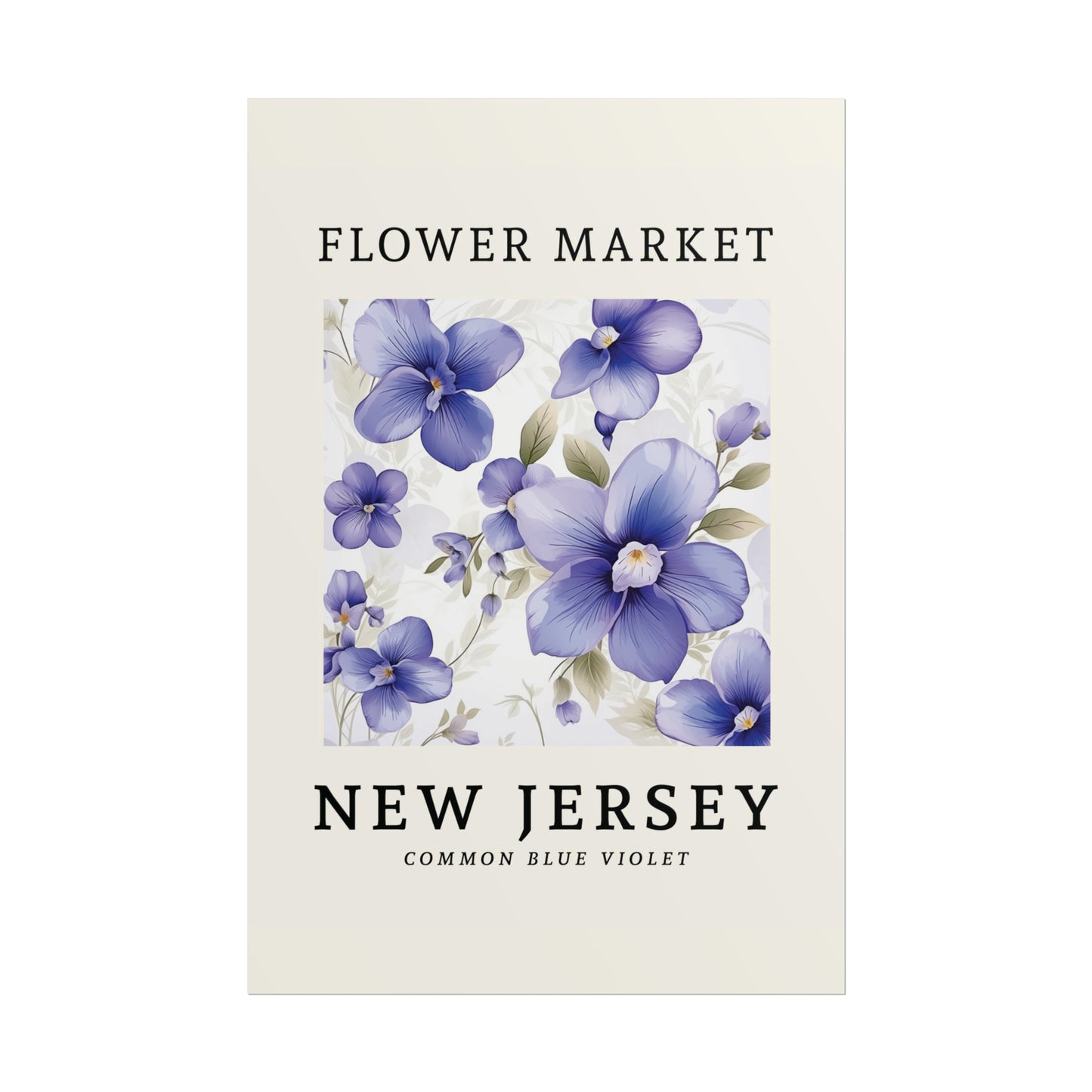 New Jersey FLOWER MARKET Poster Common Blue Violet Blossoms Print
