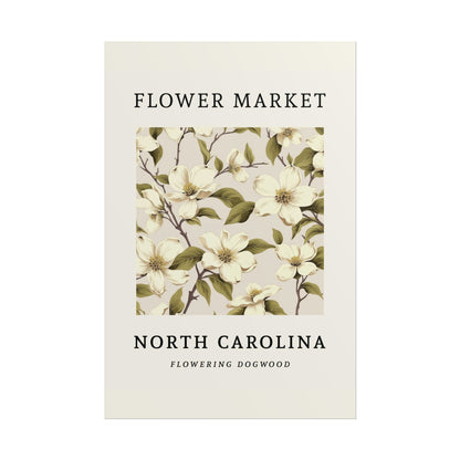 North Carolina FLOWER MARKET Poster Flowering Dogwood Blossoms Print