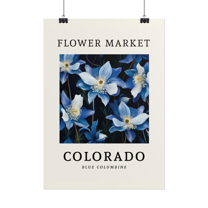 COLORADO FLOWER MARKET Poster Colorado Blue Columbine Flower Blooms Print