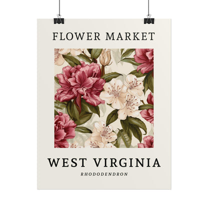 West Virginia FLOWER MARKET Poster Rhododendron State Flower Print