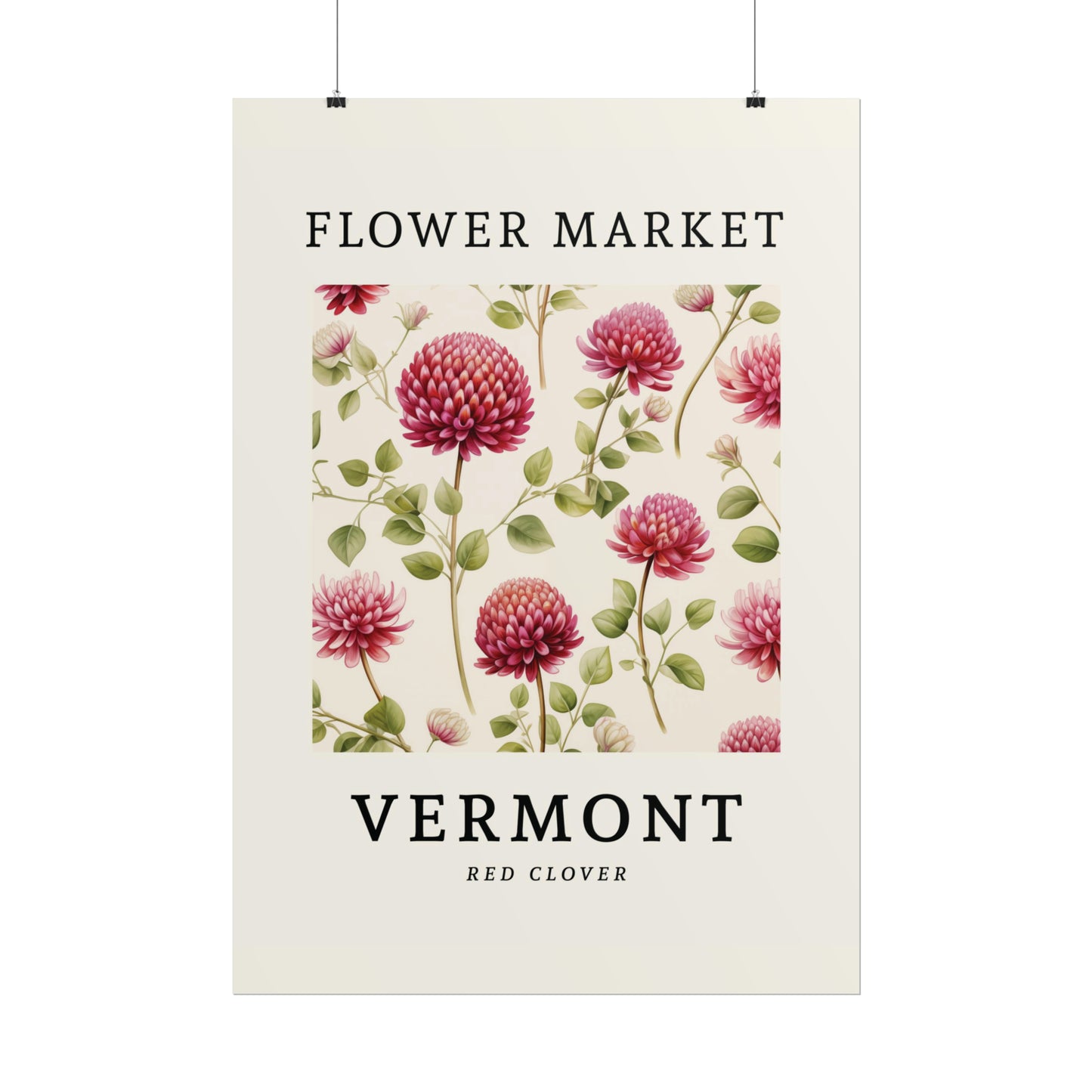 VERMONT FLOWER MARKET Poster Red Clover State Flower Print