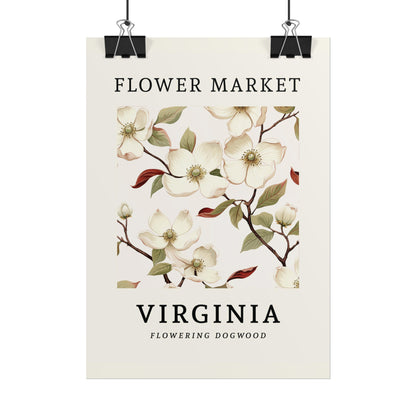 VIRGINIA FLOWER MARKET Poster Flowering Dogwood State Flower Print