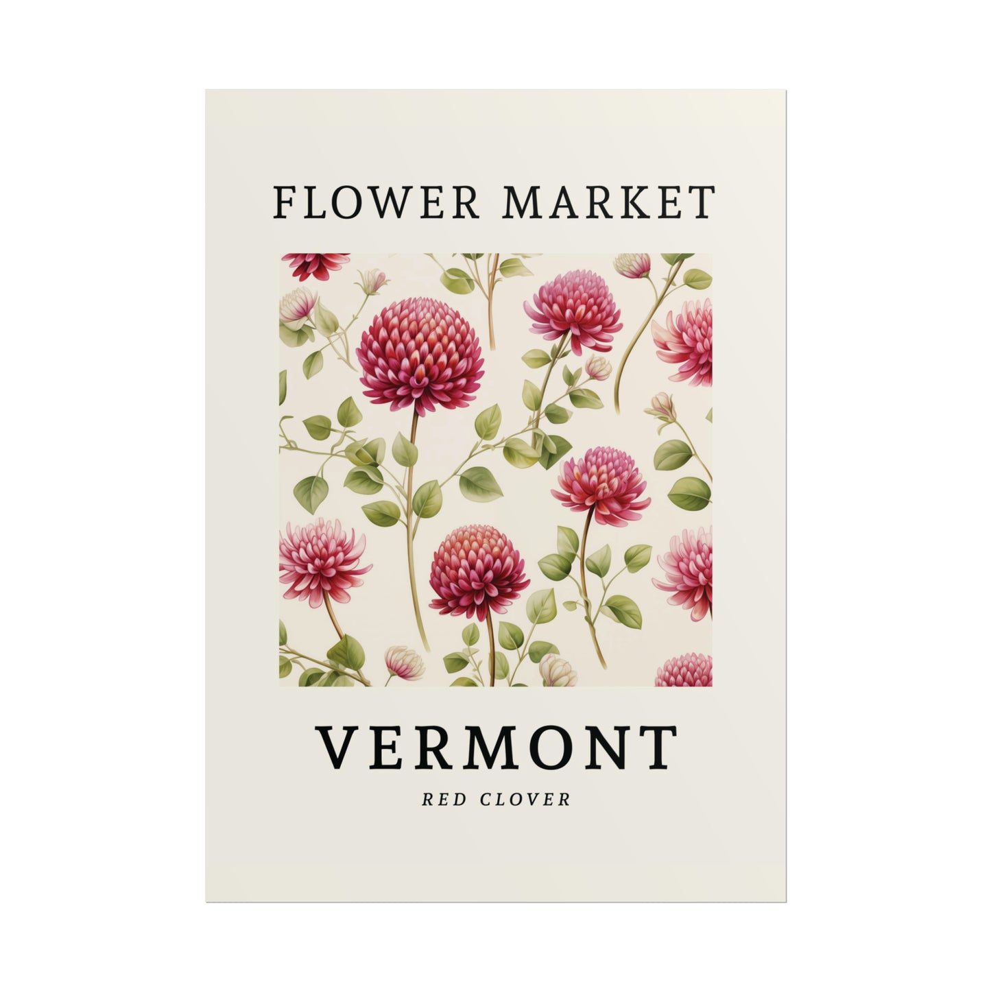 VERMONT FLOWER MARKET Poster Red Clover State Flower Print