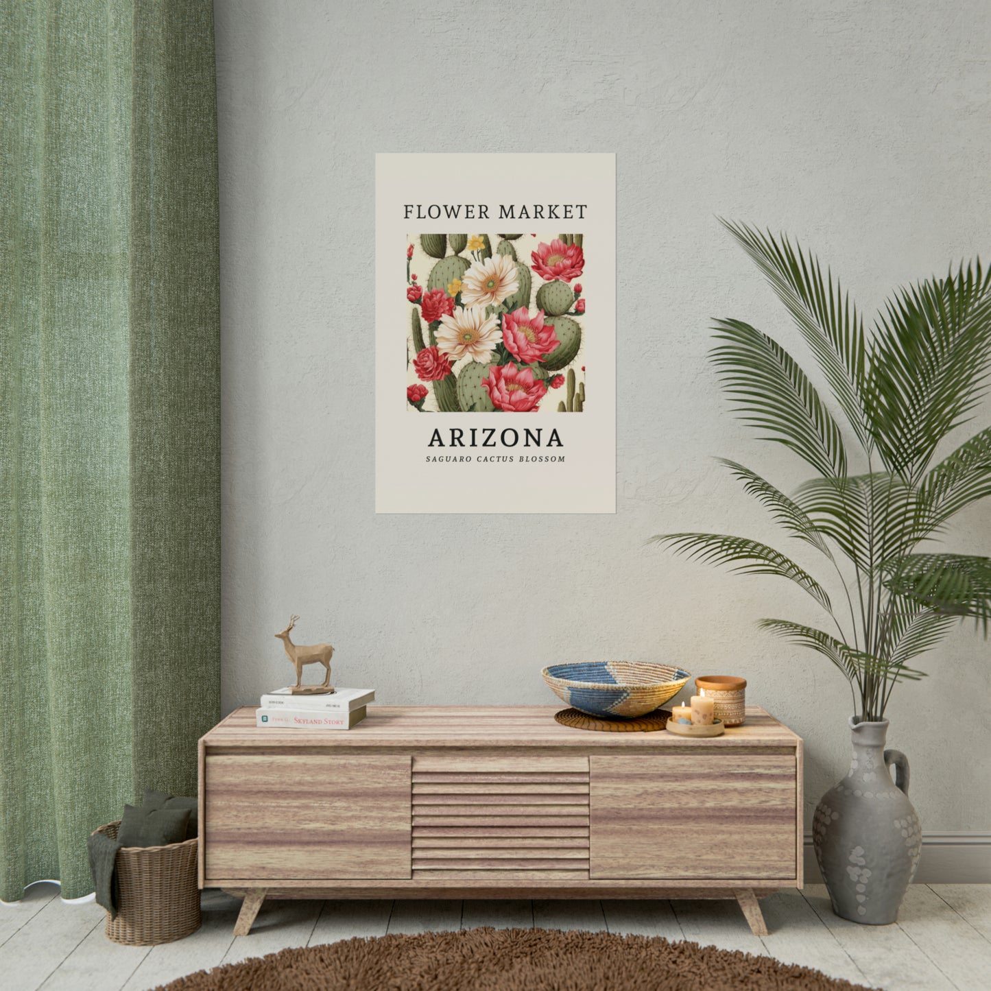 ARIZONA FLOWER MARKET Poster Saguaro Cactus Blossom Print