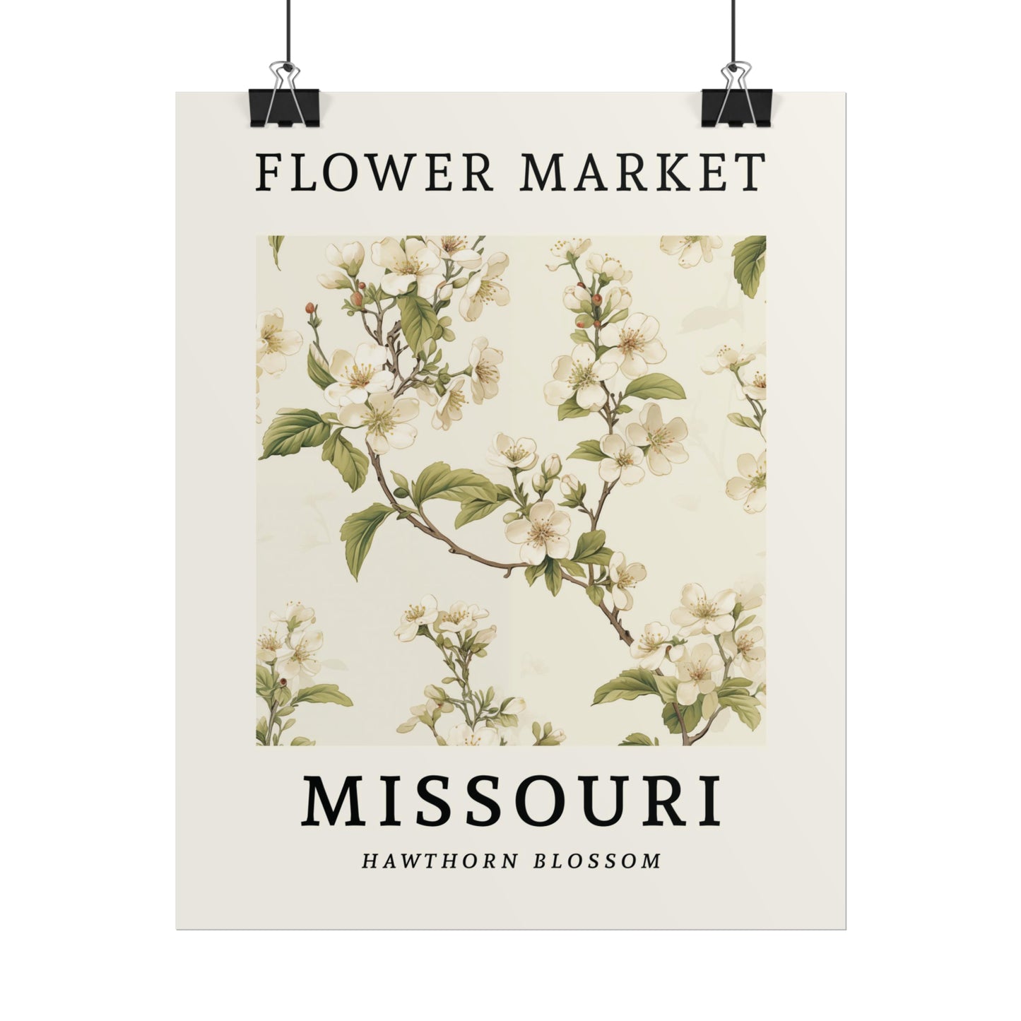 MISSOURI FLOWER MARKET Poster White Hawthorn Blossom Print