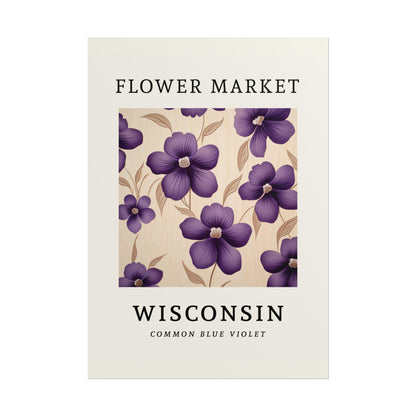 WISCONSIN FLOWER MARKET Poster Wood Violet State Flower Print