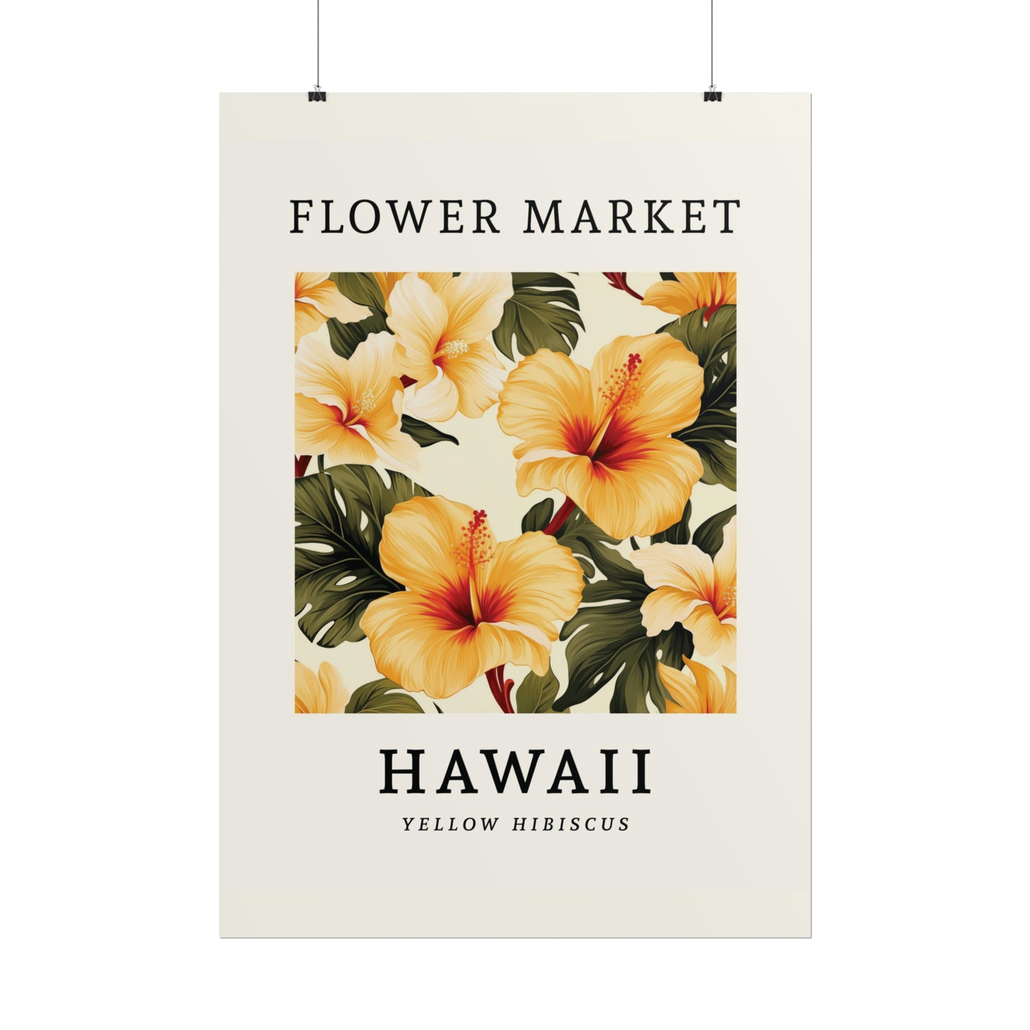 HAWAII FLOWER MARKET Poster Yellow Hibiscus Flower Blooms Print