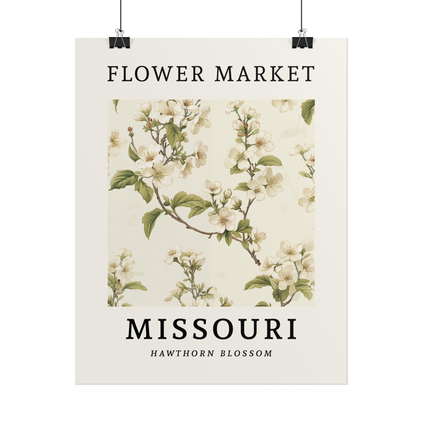 MISSOURI FLOWER MARKET Poster White Hawthorn Blossom Print