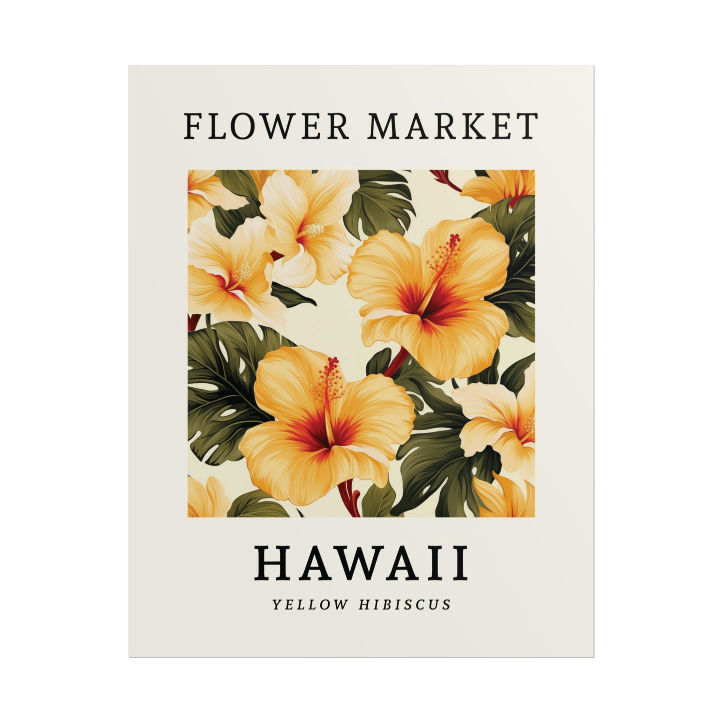 HAWAII FLOWER MARKET Poster Yellow Hibiscus Flower Blooms Print