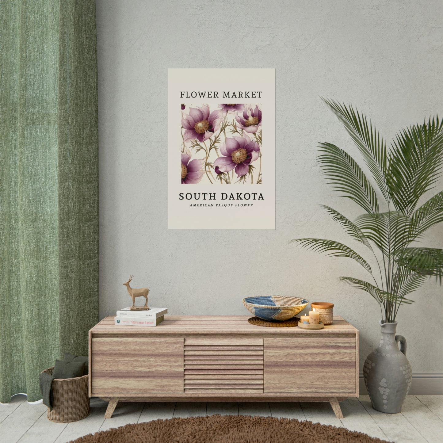 South Dakota FLOWER MARKET Poster American Pasque Flower Print