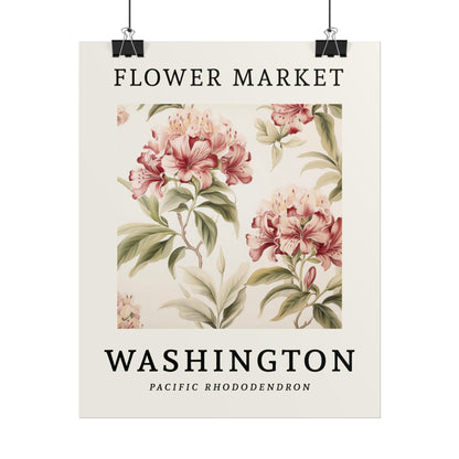 WASHINGTON FLOWER MARKET Poster Pacific Coast Rhododendron State Flower Print