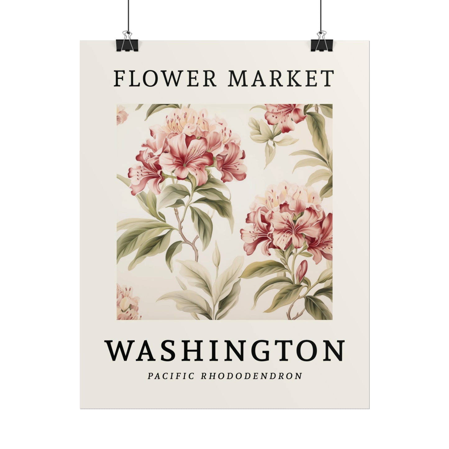 WASHINGTON FLOWER MARKET Poster Pacific Coast Rhododendron State Flower Print