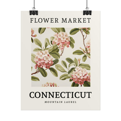 CONNECTICUT FLOWER MARKET Poster Conn Mountain Laurel Flower Blooms Print