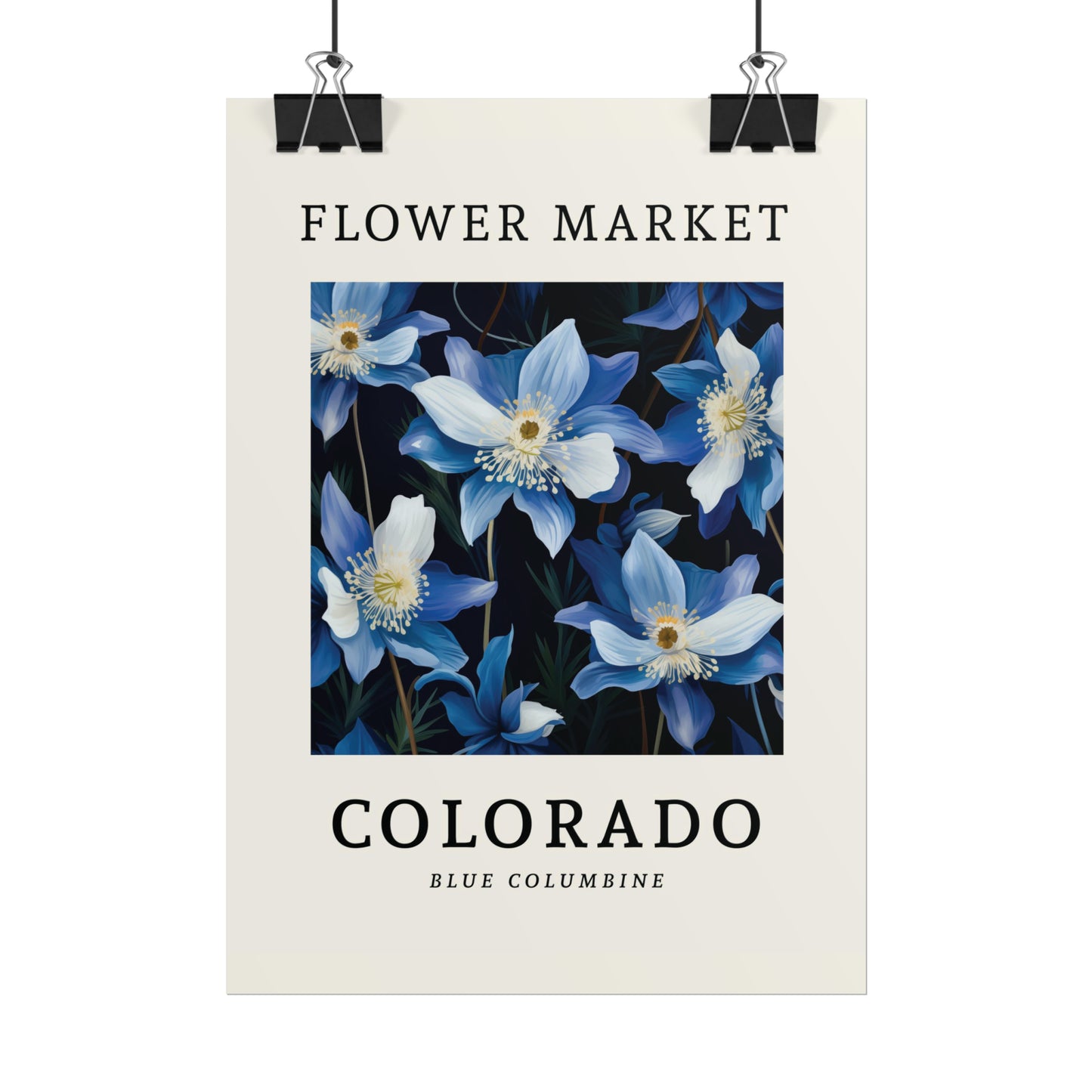 COLORADO FLOWER MARKET Poster Colorado Blue Columbine Flower Blooms Print
