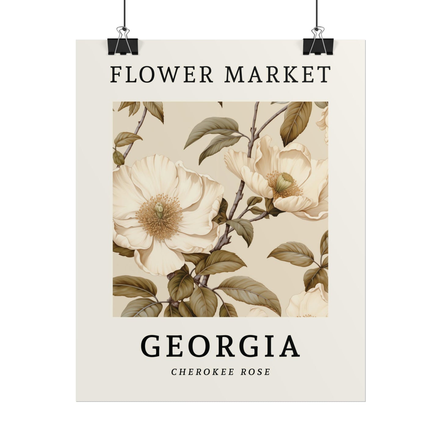 GEORGIA FLOWER MARKET Poster Cherokee Rose Flower Blooms Print