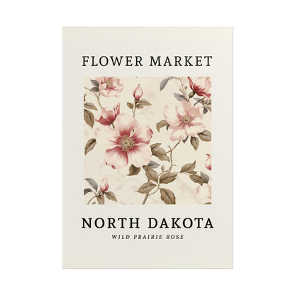North Dakota FLOWER MARKET Poster Wild Prairie Rose Blossoms Print