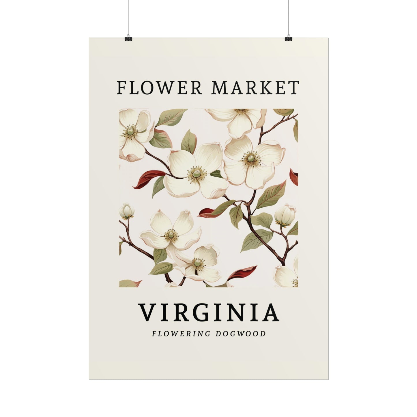 VIRGINIA FLOWER MARKET Poster Flowering Dogwood State Flower Print