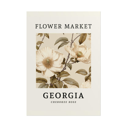 GEORGIA FLOWER MARKET Poster Cherokee Rose Flower Blooms Print