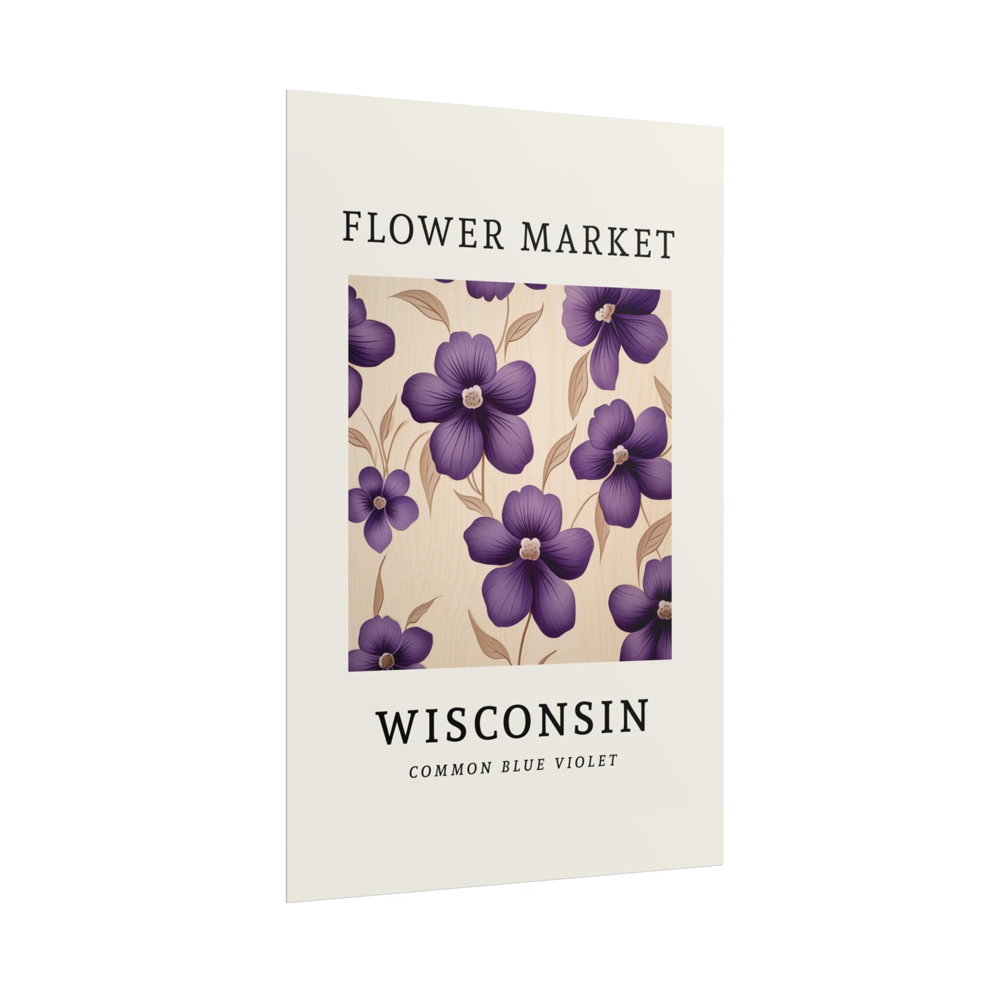 WISCONSIN FLOWER MARKET Poster Wood Violet State Flower Print