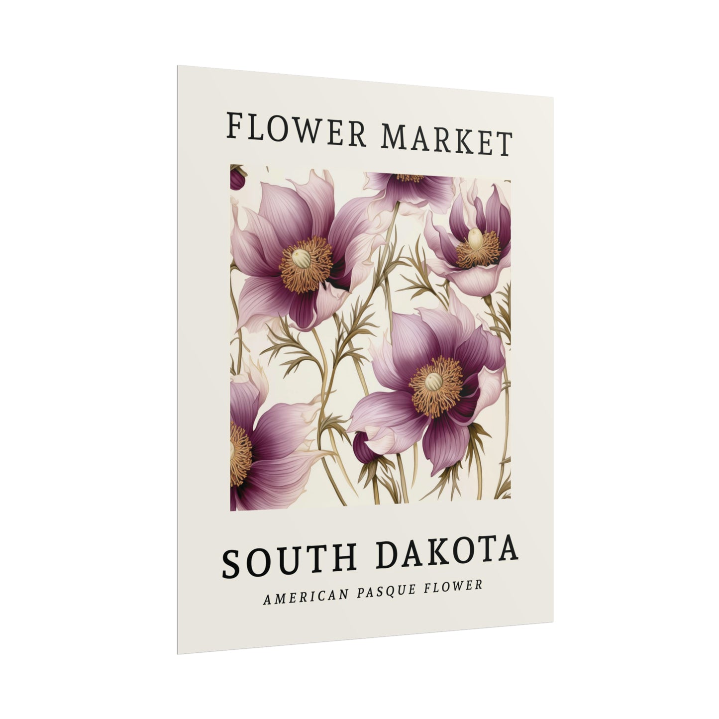 South Dakota FLOWER MARKET Poster American Pasque Flower Print
